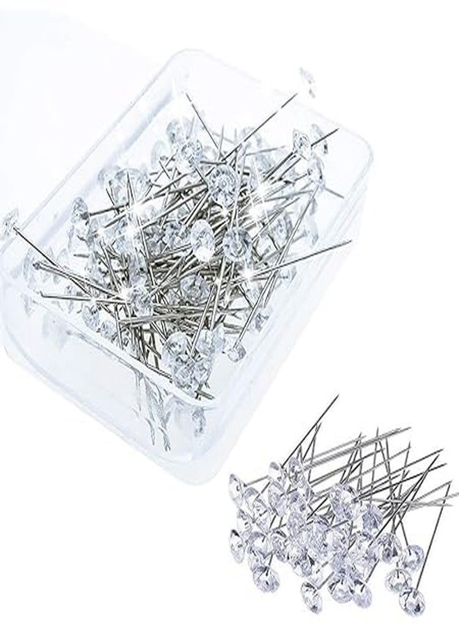 Gemsy Crystal Head Decor Pins - 1 Box | Stainless Steel Craft DIY Garment Sewing Straight Pins for Fabric, Shirts, Dressmaking | Bouquet Straight Needle - Image 1